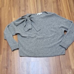 White + Warren 100% Cashmere, Beautiful Soft & Cozy Gray Sweater with Bow Detail